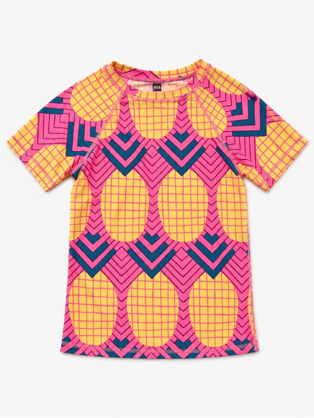 Tea Collection Pink Yellow Geometric Short Sleeve Rashguard
